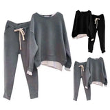 2 Pcs/Set Women Sweatshirt Pants Set Fake Two-piece Crew Neck Loose Elastic Waist Drawstring Casual Women Autumn Tracksuit