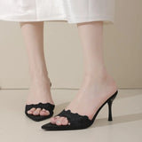 French champagne lace embroidered pointed high-heeled slippers women's versatile sexy celebrity fish mouth stiletto sandals