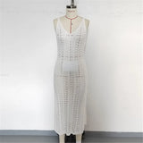 4 Color Hollow Out Sleeveless Crochet Knitted Tunic Beach Cover Up Cover-ups Beach Dress Beach Wear Beachwear Female Women K6783