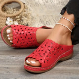 Fashion Plus Size Hollow Slippers for Women Summer 2025 Soft Sole Med Heel Sandal Woman New Arch Support Peep Toe Slides Mujer