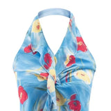 Deep V-neck Halter Neck Camisole For Women With Cross-tie Front Sexy Open Back Printed Design Perfect For Vacations Fashion AKE0