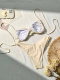 Sexy 3D Flower Patchwork Swimwear Thong Bikini 2024 Women Lace-up Swimsuit Halter Drawstring Swimming Bathing Suit Biquini Mujer