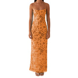 Women Summer Glitter Sequin Beaded Flower Cami Dress Slim High Split Spaghetti Strap Open Back Long Dresses for Party Club