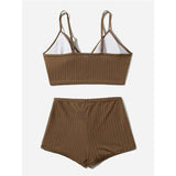 Ribbed Shorts Female Swimsuit High Waist Bikini Women Swimwear Two-Pieces Bikini Set Padded Bather Bathing Suit Swim Lady V3281