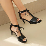 T-Shaped Strap High Slim Heel Peep Toe Hollowed Sexy Sandals Smooth Patent Leather Material Ankle Buckle Women's Sandals