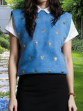 Women Sleeveless Crew Neck Heart Loose Tank Top Fashion Sweater Spring Summer Knit Vest Streetwear