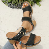 Hook Loop Thick High Heel Sandals Women Hollow Out Summer Beach Sandles Woman Plus Size Anti-Slip Platform Sandalias De Mujer