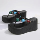 Luxury Gem Chunky Platform Flip Flops Women 2026 Summer Clip Toe Wedge Heel Sandals Woman Plus Size 43 Thick Sole Beach Slippers