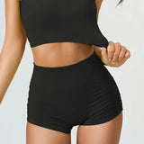 High Waist Women's Yoga Fitness Shorts Tight Fit Abdominal Slimming Lifted Buttocks Three Part Pants Exercise Clothing