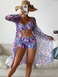3 Pieces Sexy Print Bikini 2026 Women High Waist Swimsuit & Kimono Swimwear Female Lady Bathing Suit Swimming Summer Beachwear