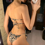 Sexy Pink Bandeau Frilled Bikini Swimsuit Female Swimwear Women Two-Pieces Bikini Set Bather Padded Bathing Suit Swim V1242B