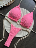 Metal Heart-shaped Halter Brazilian Bikini Female Swimsuit Women Thong Swimwear Two-pieces Bikini Set Bather Bathing Suit Swim