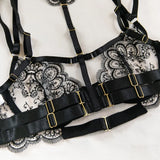 Toucheart 5 Piece Sexy Embroidery Underwear Set for Women Mesh Patchwork See-through Halter Underwear Garters Sexy Lingerie Set