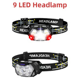 Motion Sensor Headlamp 9 Led Strong Headlight 2000 Lumen USB Portable Waterproof Camping Outdoor Head Lamp Work Flashlight