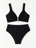 2026 High Waist Bikinis Women V-neck Swimwear Female Sexy Strappy Swimsuit Solid Bathers Bathing Swimming Swim Suit Beachwear