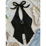 Summer for Women Sleeveless Top Clothes Solid Split Backless Women Sexy V-neck Halter Neck Crop Top