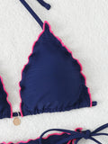 Triangle Halter String Bikinis 2026 Women Sexy Ruffle Swimsuit Solid Cherry Swimwear Female Bathers Bathing Swimming Swim Suit