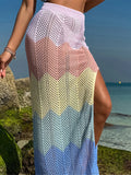 New Colorful Hollow Out Knitted Tunic Beach Cover Up Cover-ups Beach Dress Beach Wear Beachwear Long Skirt Female Women K6588