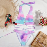 Bikini 2026 Sexy Print Bandage Halter Swimwear Swimsuit Women Bikinis Set Bathing Suit Beach Bikini Female Metal Ring Banadores