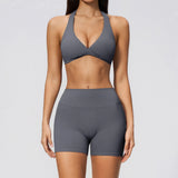 Summer Yoga Sets Women Front Cross Sports Bra Exercise Suits Outwear Lifting Buttocks Abdominal Compression Shorts Fitness Set