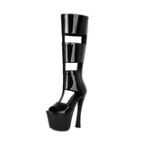 Summer Women Platform Tall Gladiator Sandals Knee High Cut Out Thin Heeled Rome Sexy Nightcllub Pole Dance Shoes 43