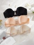 3Pcs/Set Demi Cup Seamless Women's Underwear Set Strapless Push up Bra Female Smooth Underwire Support Bra