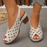 Vinatge Peep Toe Thick Heels Sandals Women Hollow Out Back Strap Rome Sandles Woman Plus Size 43 Lightweight Sandalias Mujer