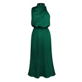 Foridol One Shoulder Turtleneck Tank Satin Women Party Dress Robe Zip Sleeveless Elegant Vintage Folds Women Clothing 2025