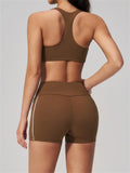 Quick Drying Shaved Tight Yoga Suit for Women Color Contrast Slim Sports Bra High Waist Shorts Running Fitness Suits Tracksuit
