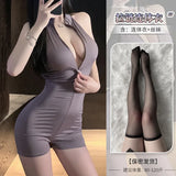 Sexy Schoolgirl Two-way Zipper Open Chest Crotch Bodysuits Deep V Suspenders Sleeveless Bodysuits Charming Thin Casual Hot 15T6