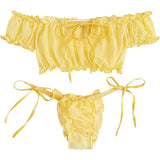 Porn Women Sexy Lingerie Off Shoulder Bralette Strapless Ruffles Bra and Panty Sets Female Transparent Underwear