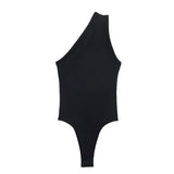 Women's One Shoulder Bodysuit Casual Sleeveless Ribbed Slim Fit Casual Tops Solid Color Pure Desire Vest Bodysuits Charming ZJ17