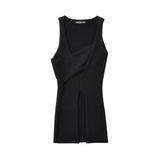 Stylish Cross-over Irregular Neckline Sleeveless Knitted Vest For Women Niche Sexy Slit Slim-fit Top CasualPure Desire 0FY1