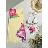 10 Color Flowers Halter Bikini Female Swimsuit Women Swimwear Three-pieces Bikini set With Skirt Bather Bathing Suit Swim V6637C