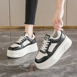 Pu Leather Thick Bottom Sneakers Women 2025 Breathable Platform Vulcanised Shoes Woman Womens All Match Lace Up Casual Sneakers