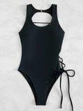 2026 Print Lace Up Back Swimsuit One Piece Solid Swimwear Women Bathing Swimming Suit Female Padded Summer Beachwear Bodysuit