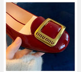 Women Pumps Fashion Square Heel Sexy High Heels Wedding Shoes Ladies Round Toe Metal Buckle Party Chunky Shoes Zapatillas Mujer