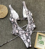 Leopard Deep V Neck Wrap Around High Cut Women Swimwear One Piece Swimsuit Female Monikini Tummy Cut Out Bathing Suit Swim Lady