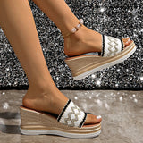 Bohemian Style Wedges Sandals for Women 2026 Summer High Heels Platform Slippers Woman Plus Size 43 Thick Sole Rome Sandals