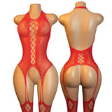 Desire Night EroticOpen Back Bras BodySuits Hanging Neck Bodystockings Crotchless Lingerie Women Sexy Mesh Hollow Underwear Set