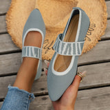 Knitted Color-block Women's Flat Shoes Dressy Ballet Flats Casual striped straps Pointed Toe Loafers Female Daily Shoes Big Size