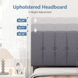JHK Wooden Upholstered Platform Bed With Adjustable Headboard