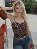 FDYOUI Y2K Polka Dot Tank Tops Streetwear Women Sexy Halter Neck Sleeveless T-shirt Brown Camisoles 2026 Summer Backless Corset
