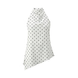 Women Halter Tank Tops Dots Print Asymmetric Hem Vest 2026 Summer Fashion Sleeveless Elegant Retro Blouses Streetwear