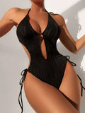 Sexy Halter V Neck Wrinkled Female Swimwear One Piece Swimsuit Women Backless Monokini High Leg Cut Bathing Suit Swim Beach Wear