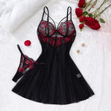 Lady's Sexy Lace Black Strapless Nightgown, Transparent Lace Nightgown, Floral Pattern with Strapless Transparent ZA825133