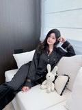 Lace splicing light luxury pajamas for women long-sleeved ice silk silk early spring comfortable home wear set