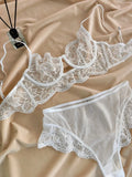 Summer French Lace Bralette Beachwear Small Bust Anti-Sagging Soft Wire Light Support Gathering AU MOYISU Sexy Panty Tushy Set