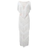 Womens Deep V Midi Fringed Dresses Sleeveless Pencil Party Solid Elegant Sexy Skirt Long Dresses Evening Party Mujer