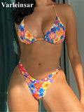 Sexy Floral Printed Halter Brazilian Bikini Female Swimsuit Women Swimwear Two-pieces Bikini set Bather Bathing Suit Swim V4667